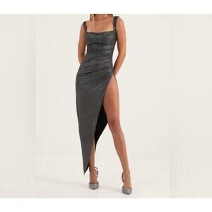 Lucy in the Sky Black Silver Glitter Dress XS Backless Tie Back Party Sparkle